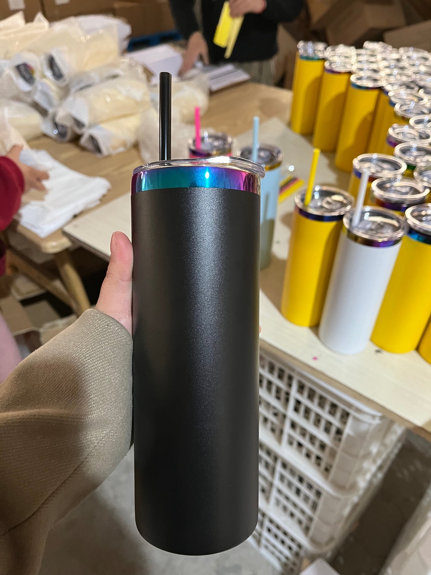 USA RTS_ powder coated 20oz rainbow plated skinny straight tumblers with leak proof lid and colorful straws_miki