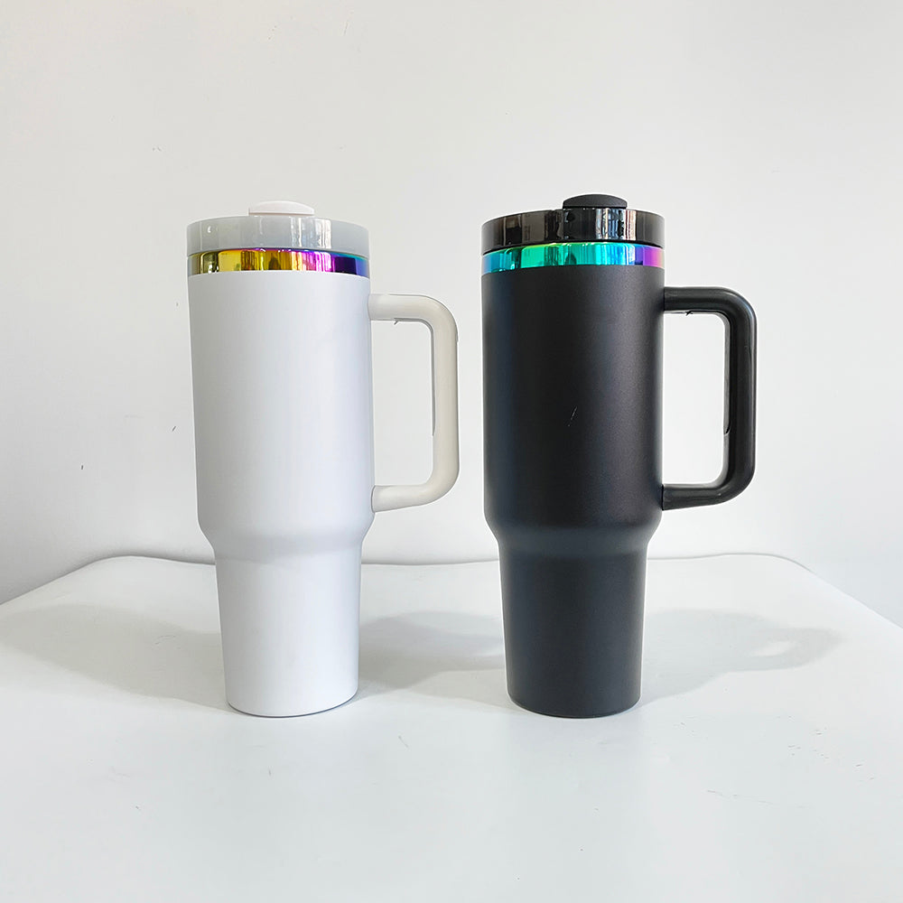 Rainbow Plated 30oz 40oz Powder Coated Quencher Tumblers With Removal Handle And Plastic Straw For Laser Engraving_ miki
