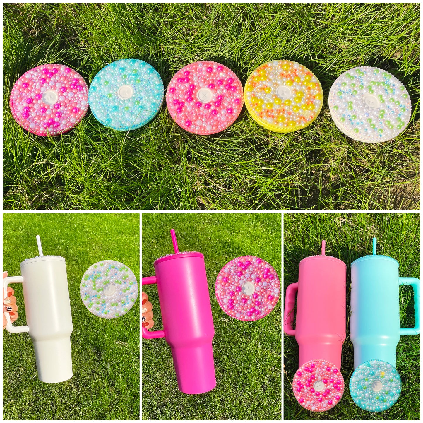 blank sublimation H3.0 matte macaron tumbler with pearl bling lid_miki