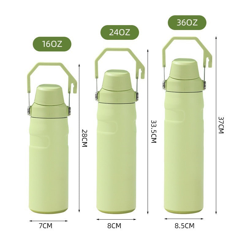 16oz 24oz 36oz powder coated stainless steel water bottle with flip straw_miki