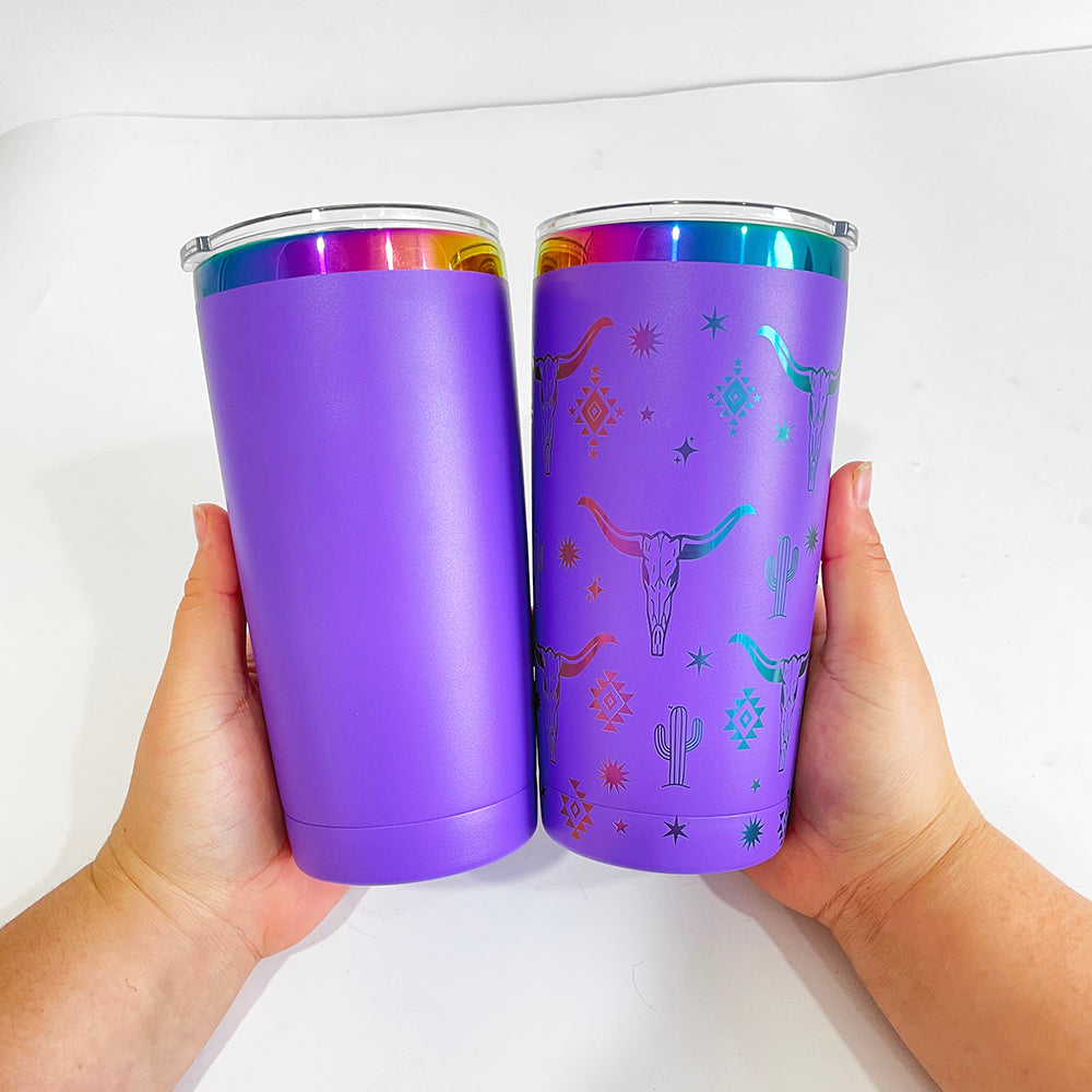 USA RTS_ Powder Coated 20oz Rainbow Case Car Tumbler With Lid and Colored Straw for Laser Engraving_miki