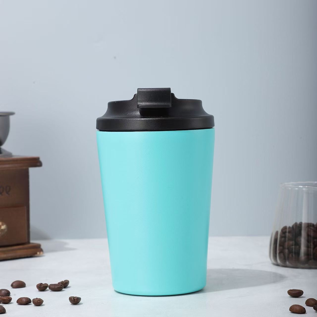 powder coated 8oz 12oz double walled vacuum insulated coffee mugs with Spill Proof lid _miki