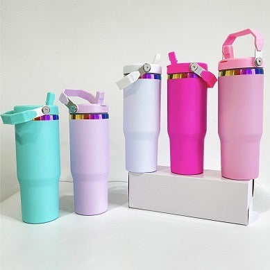 Rainbow Underneath Powder Coated 30oz Flip Straw Water Bottle For Laser Engraved_miki
