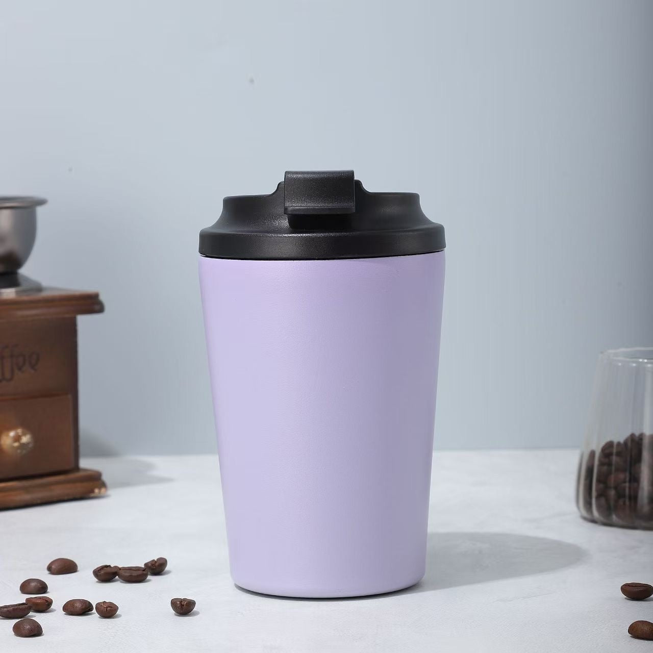 powder coated 8oz 12oz double walled vacuum insulated coffee mugs with Spill Proof lid _miki