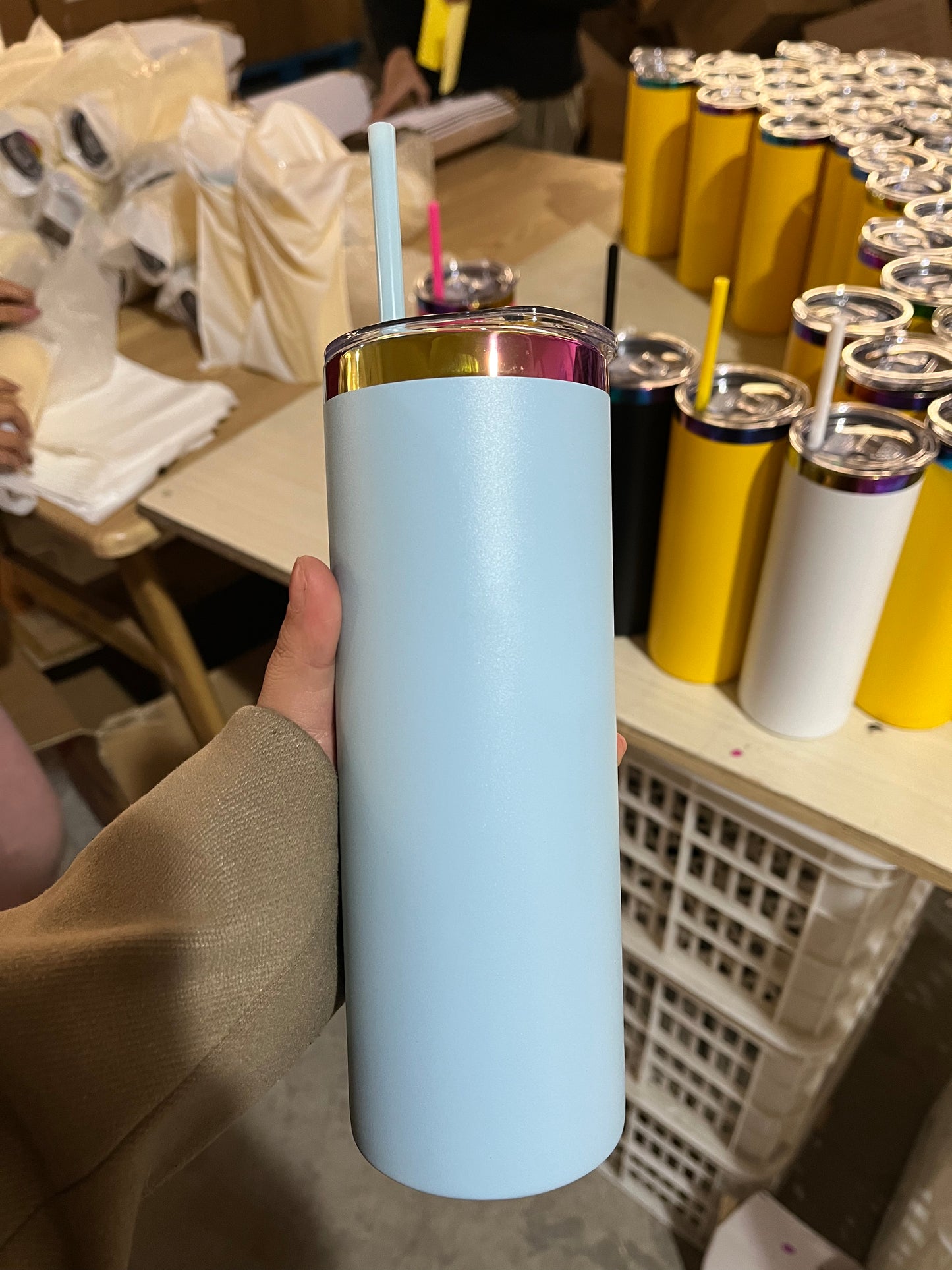 USA RTS_ powder coated 20oz rainbow plated skinny straight tumblers with leak proof lid and colorful straws_miki