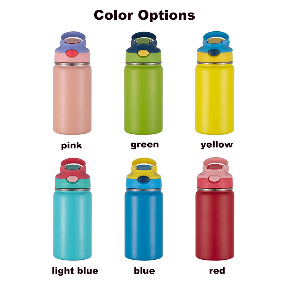 Powder Coated 12oz Kids Water Bottles with Flip Straw For Laser Engraving_ miki