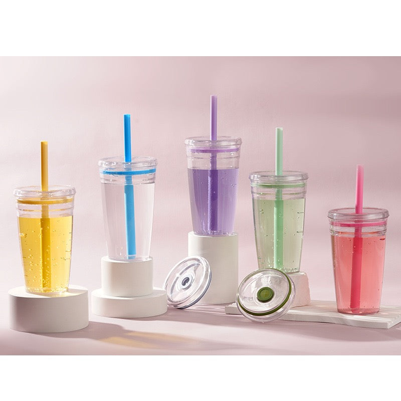 16oz Tritan acrylic plastic cups with lid, straw, straw cleaner for UV DTF wraps_ miki
