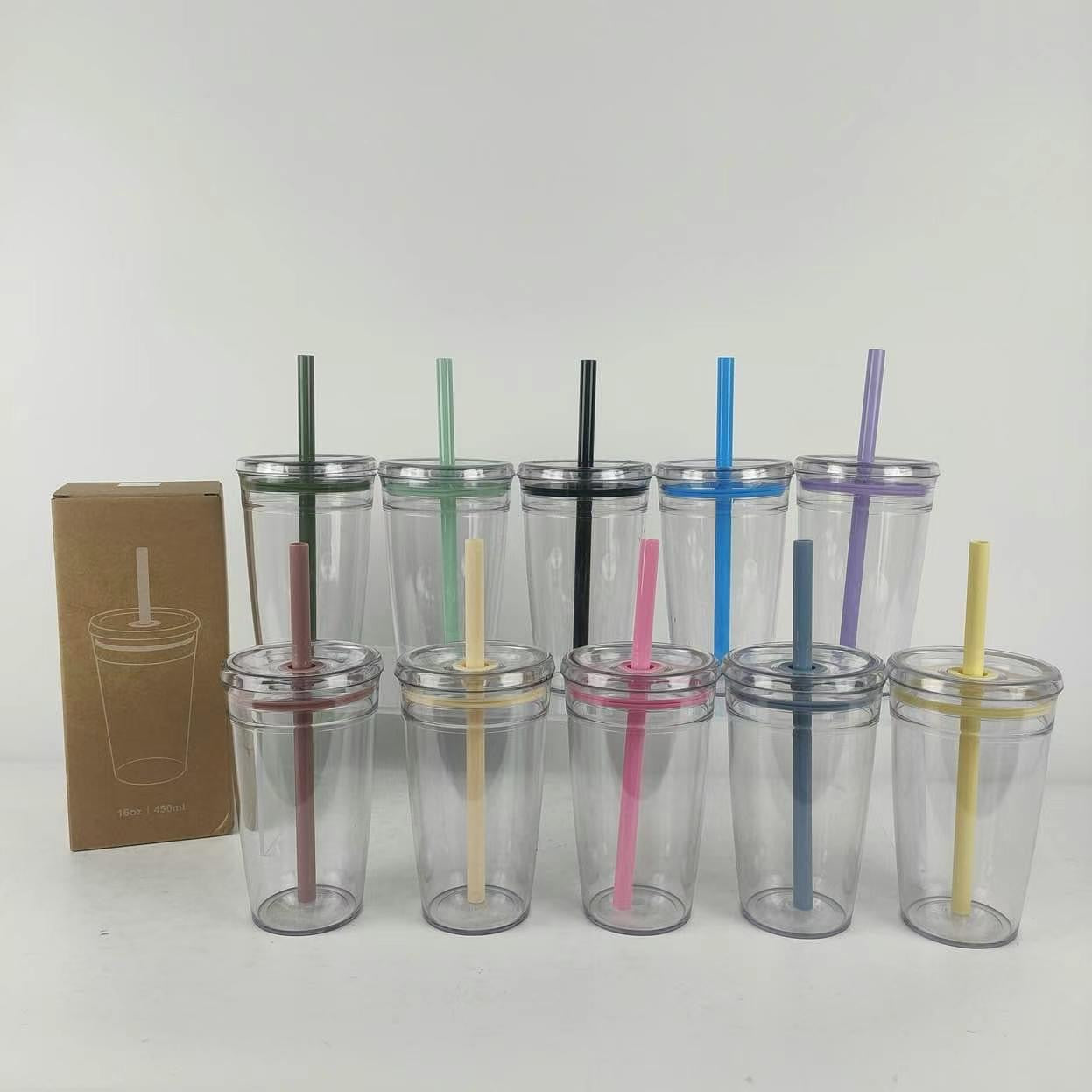 16oz Tritan acrylic plastic cups with lid, straw, straw cleaner for UV DTF wraps_ miki