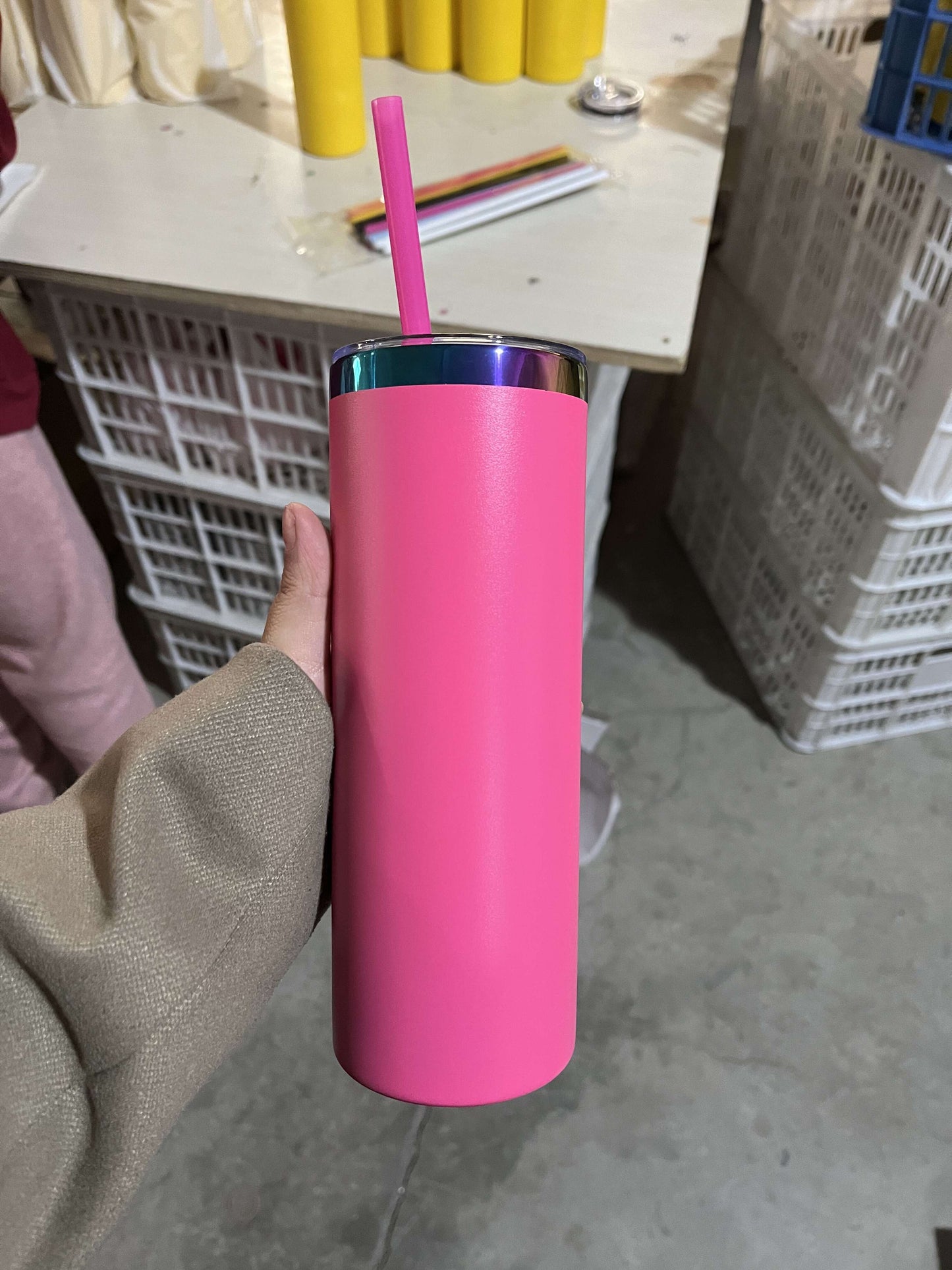 USA RTS_ powder coated 20oz rainbow plated skinny straight tumblers with leak proof lid and colorful straws_miki