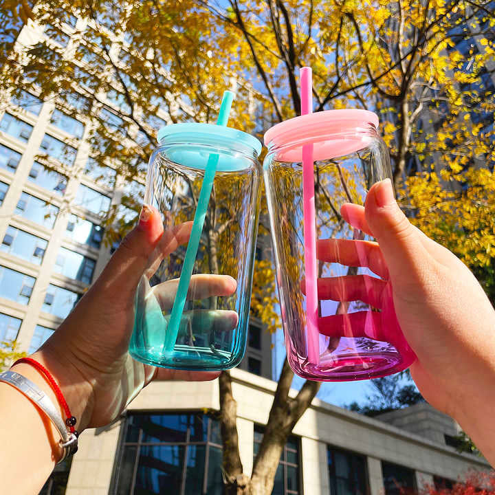 USA RTS_ ombré jelly 16oz acrylic plastic can with colored lid and straw_ miki