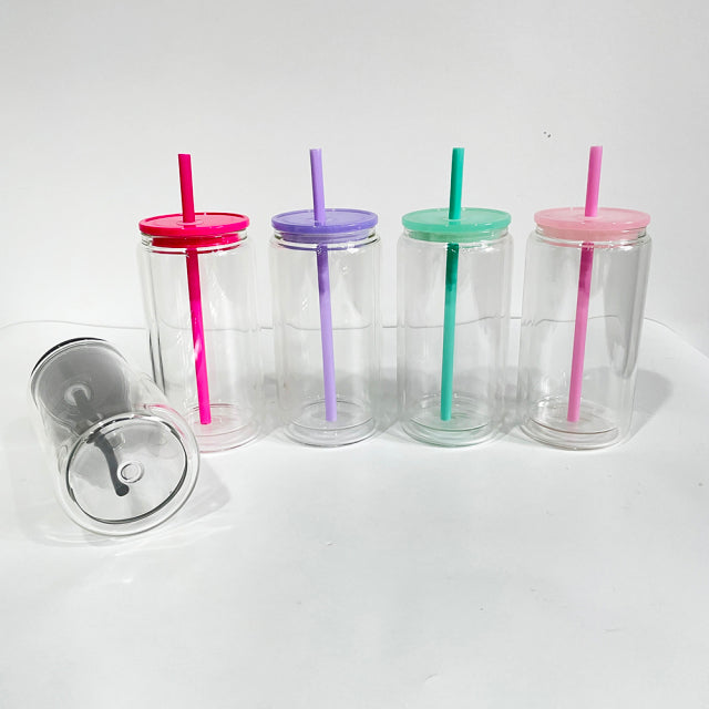 USA RTS_ Sublimation Double Wall Snow Globe Glass Cans with Plastic Lid_ miki
