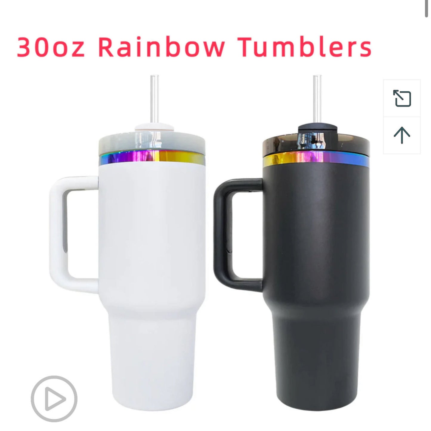 Rainbow Plated 30oz 40oz Powder Coated Quencher Tumblers With Removal Handle And Plastic Straw For Laser Engraving_ miki