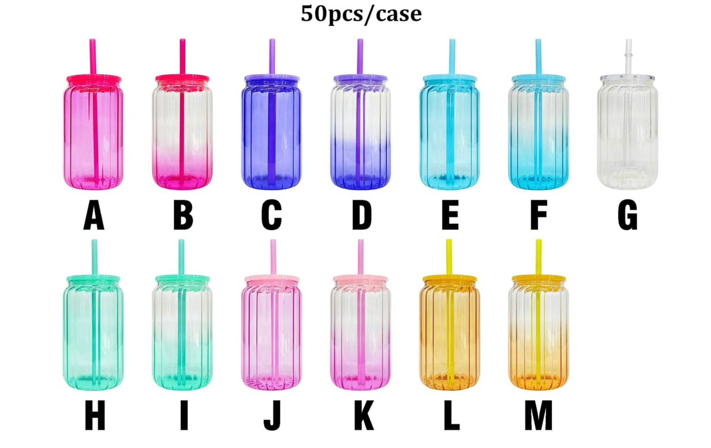 Sublimation 16oz Strip Jelly Glass Can With Colored Plastic Lid and straw _miki