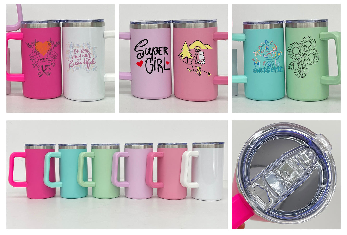 20oz Sublimation/Rainbow/Copper Plated Stainless Steel Coffee Mugs with Removable Handle and Slide Lid for Laser Engraving_ miki