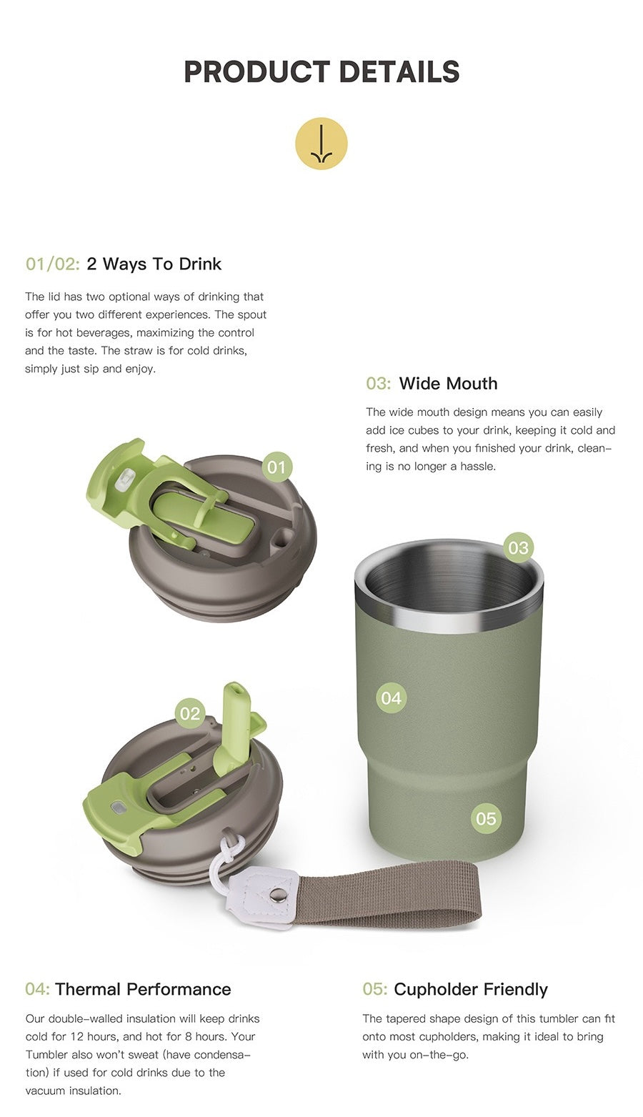 2-in-1 Lid 16oz Coffee Mug Double Wall Stainless Steel Vacuum Travel Mug with Strap_miki