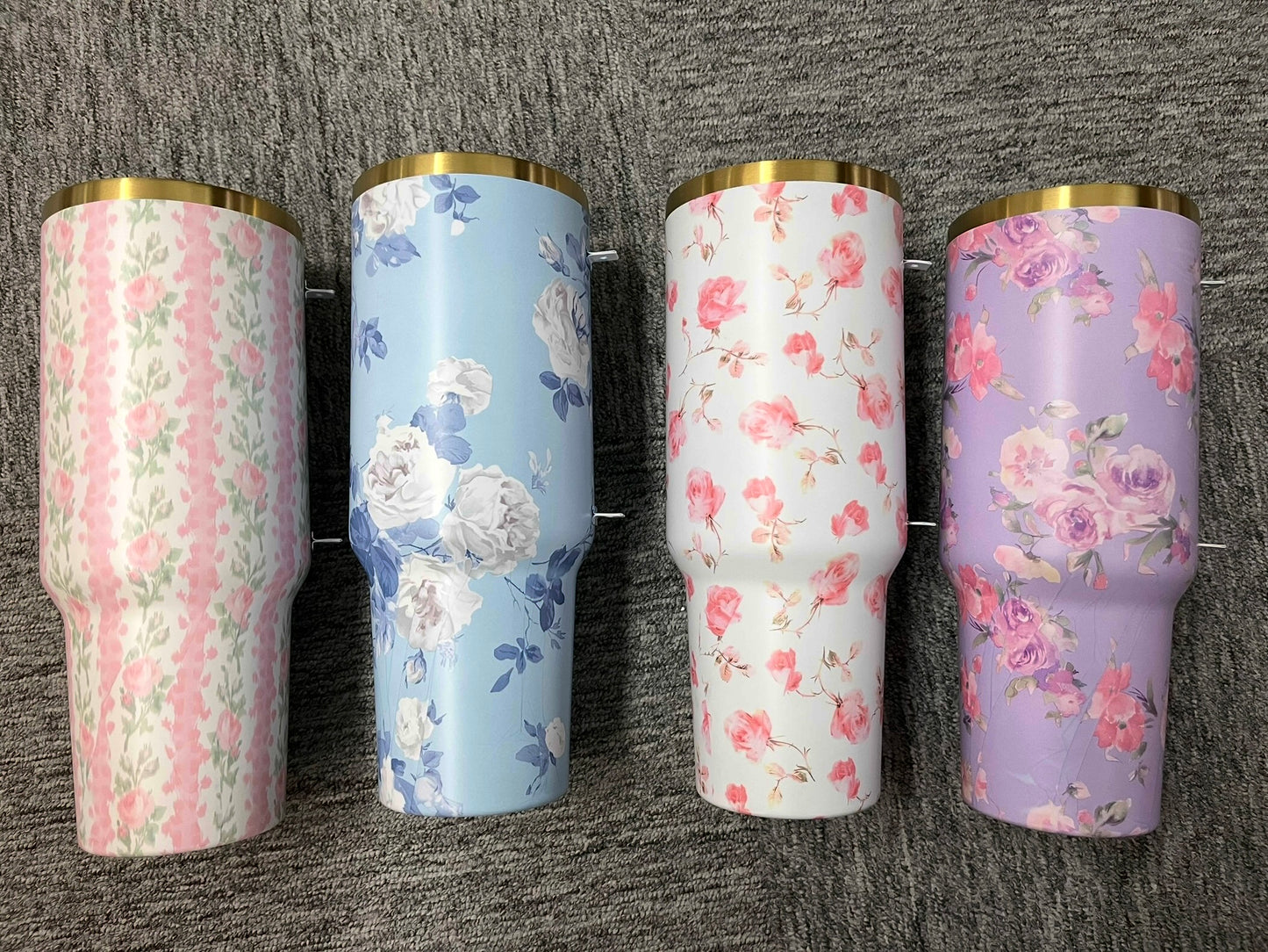 40oz Gold Plated Love Shack Fancy H2.0 Flower Quencher Tumblers with Removable Handle and Straw_ miki