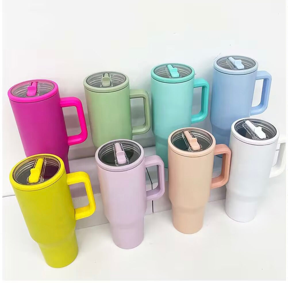 USA RTS_ hydrojug style sublimation macaron colored 40oz no spill quencher tumblers with flip straw and leak proof lid_miki