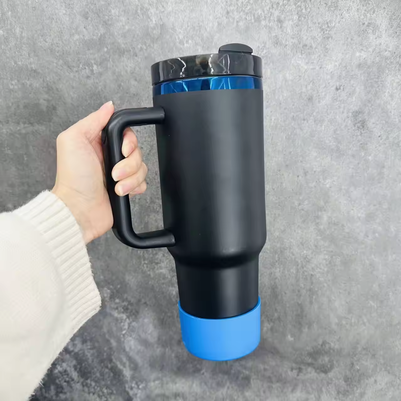 USA RTS_ Blue Plated Black White Powder Coated 40oz Quencher Tumbler With Boot For Laser Engraving_miki