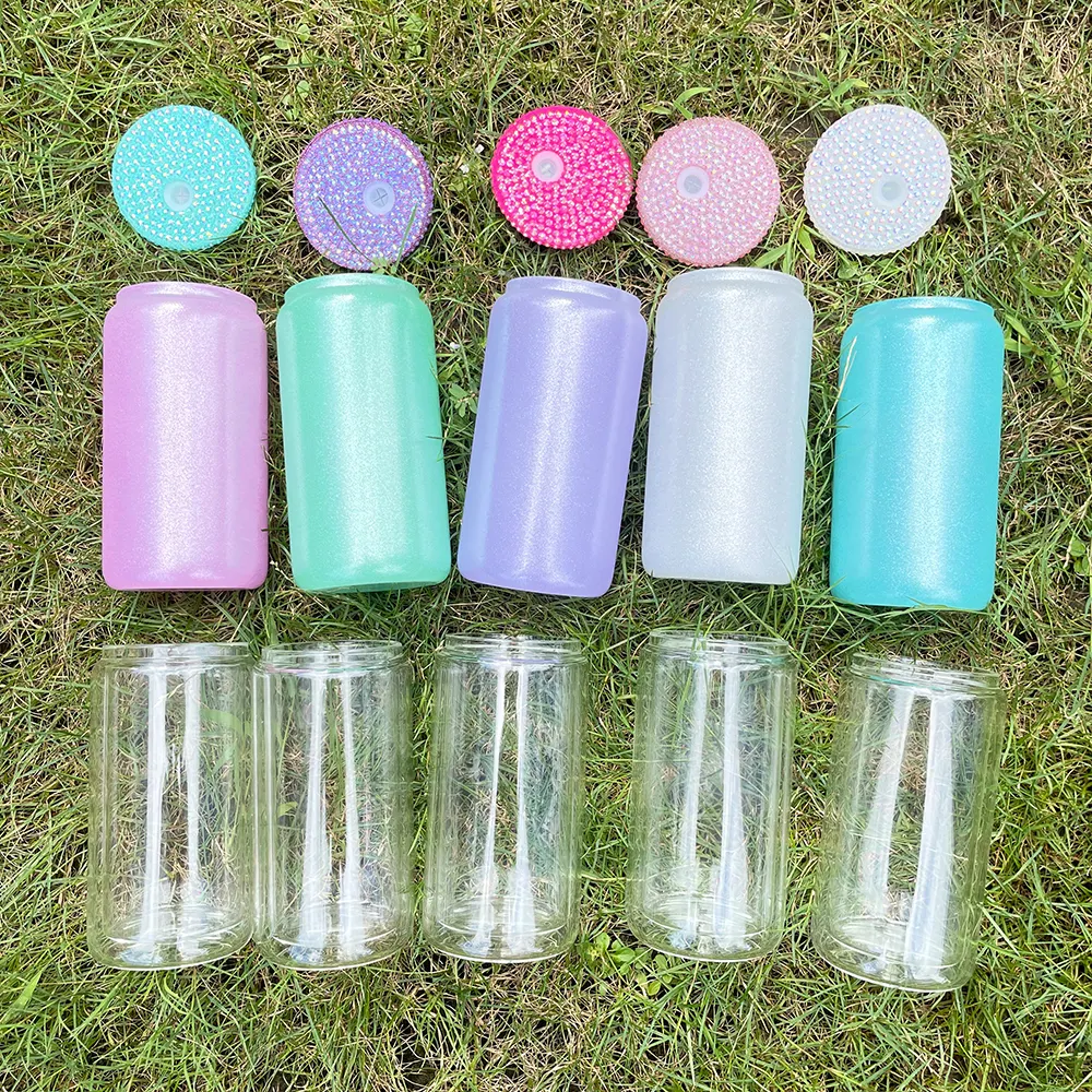 customized bling rhinestone colored plastic lids with straw hole for glass cans and plastic cans_miki