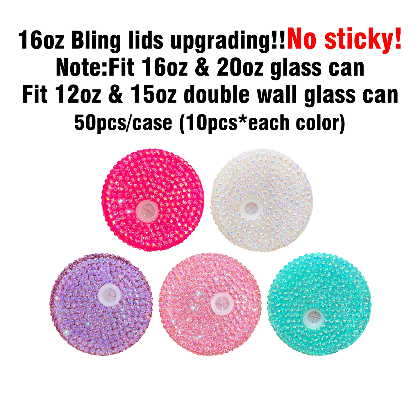 customized bling rhinestone colored plastic lids with straw hole for glass cans and plastic cans_miki