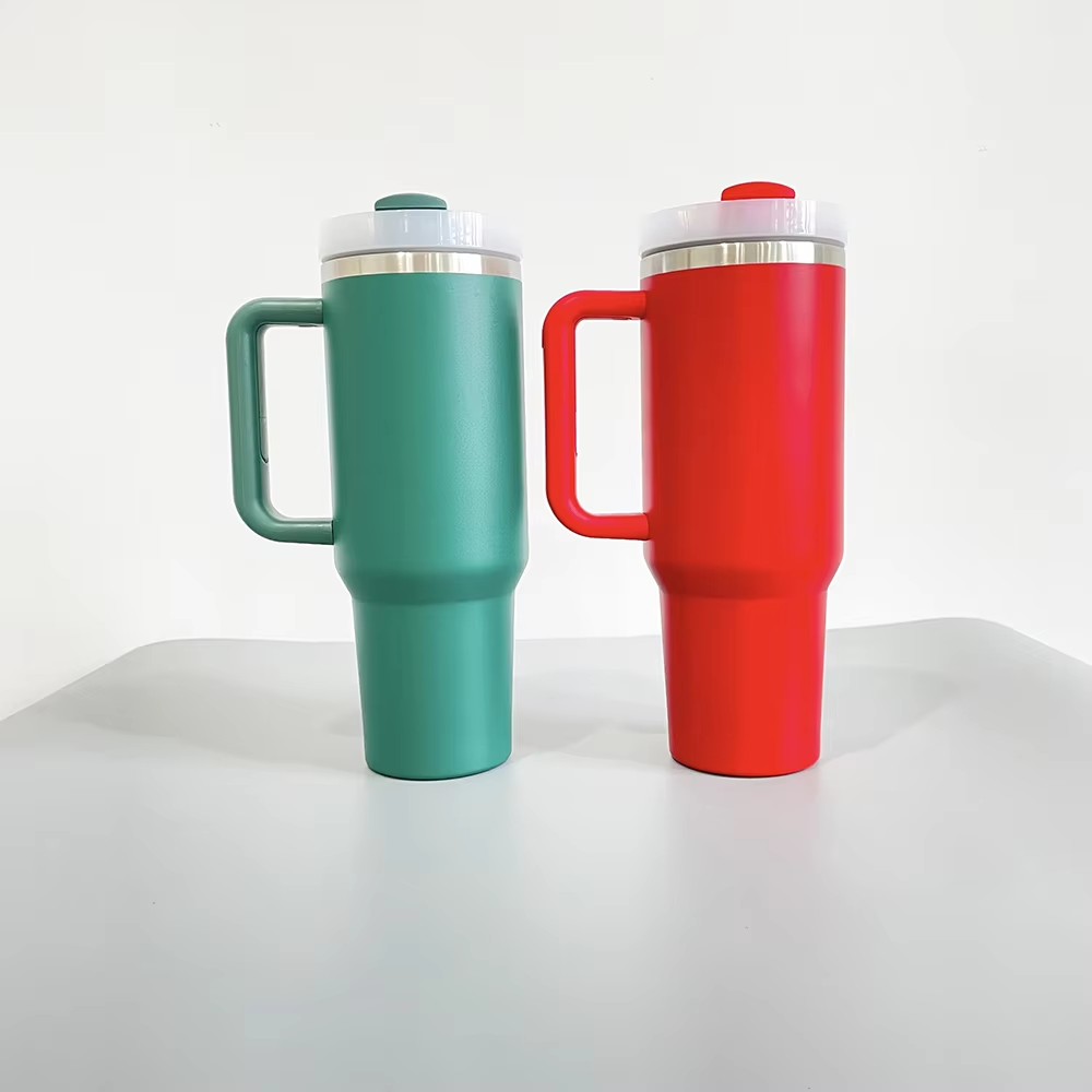USA Presale_ Red Green Powder Coated Christmas H2.0 40oz Tumblers With Handle,Lid And Straw For Laser Engraving_miki