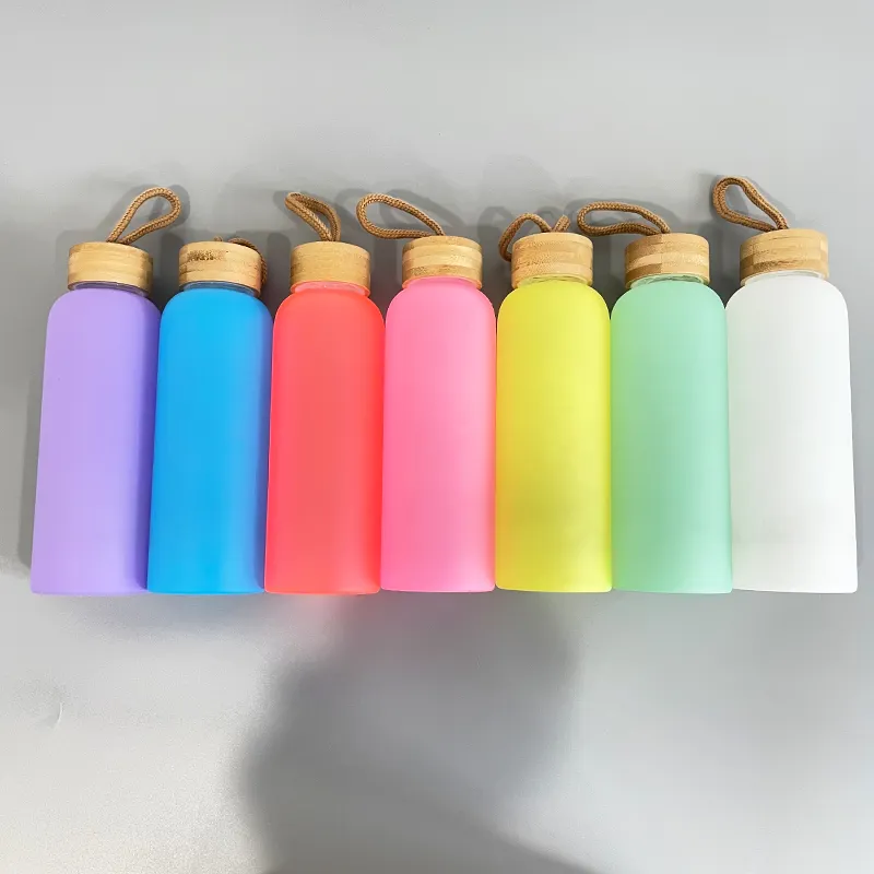 USA RTS_ Sublimation 20oz Colored Glass Drinking Bottle with Leak Proof Bamboo Lid_ miki