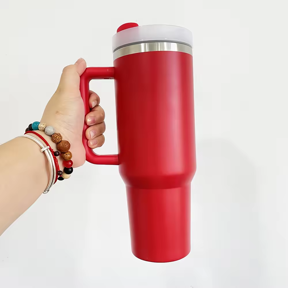USA Presale_ Red Green Powder Coated Christmas H2.0 40oz Tumblers With Handle,Lid And Straw For Laser Engraving_miki