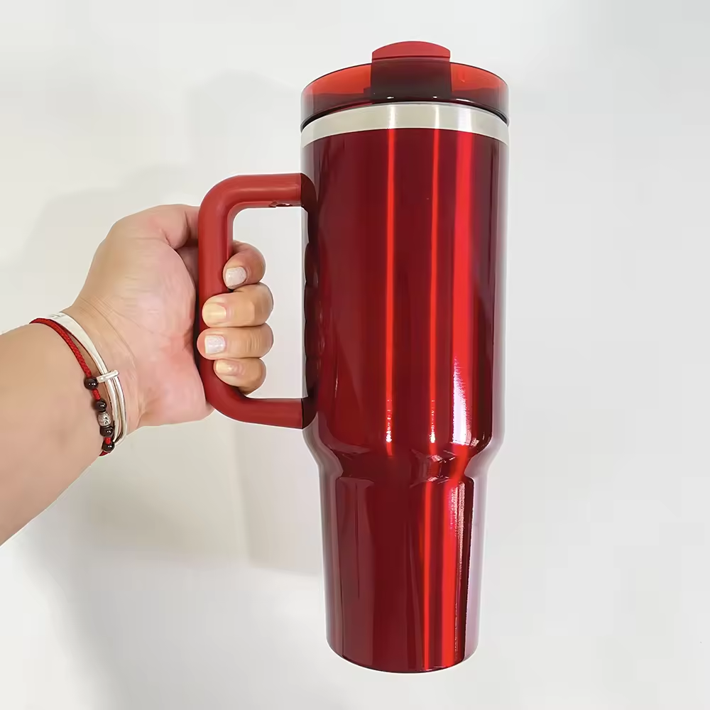 USA Pre-sale Starbucks & Stanley alliance sublimation red green Metallic 40oz Christmas quencher tumbler with handle,lid and straw_miki