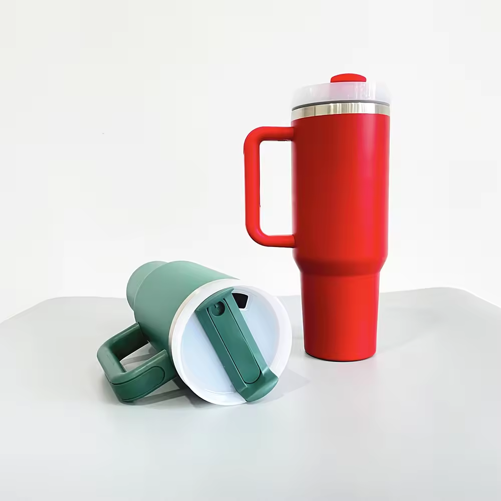 USA Presale_ Red Green Powder Coated Christmas H2.0 40oz Tumblers With Handle,Lid And Straw For Laser Engraving_miki