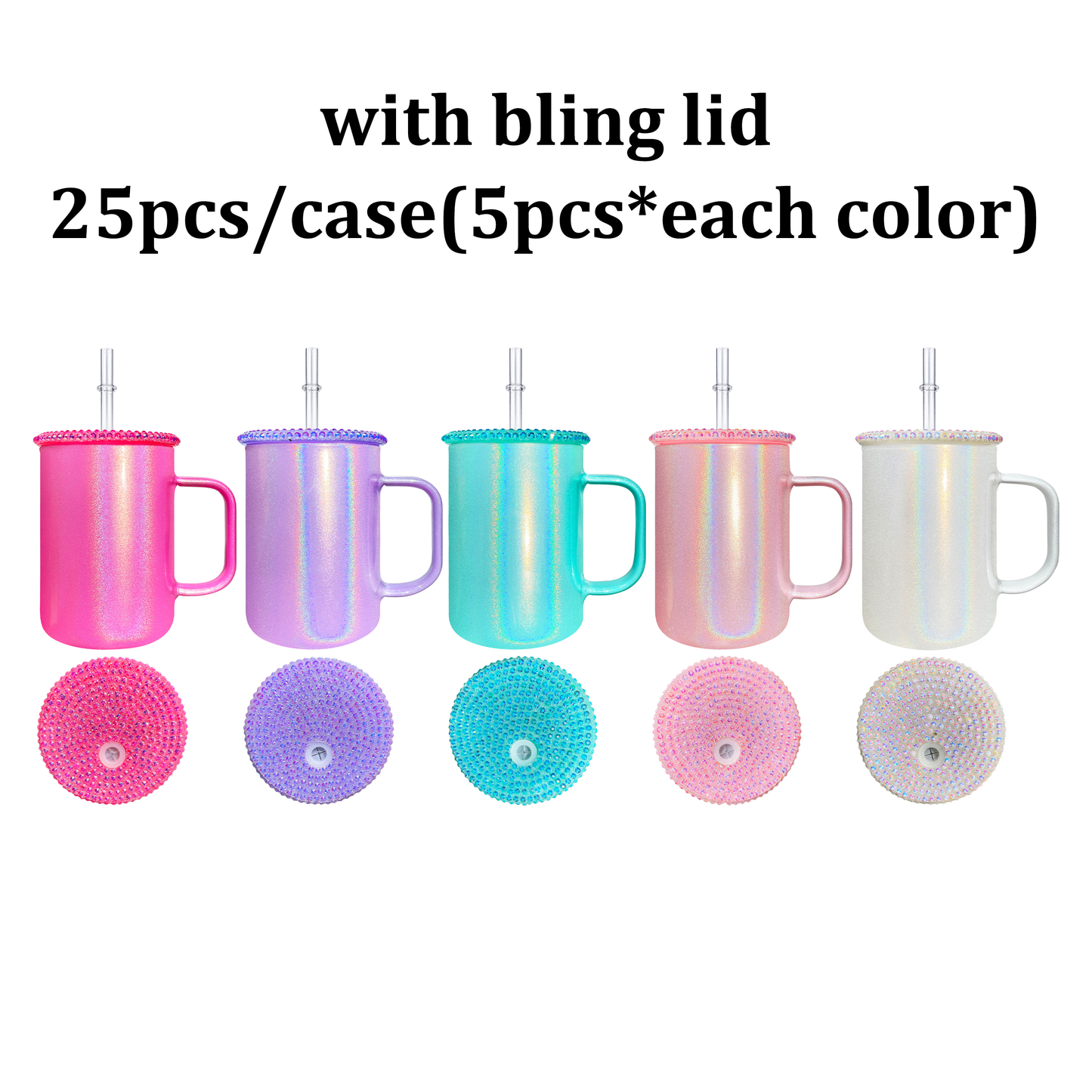 USA RTS_ sublimation 17oz shimmer glass mug with straw and colored pp lids _miki