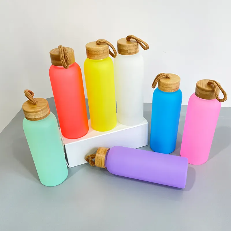 USA RTS_ Sublimation 20oz Colored Glass Drinking Bottle with Leak Proof Bamboo Lid_ miki