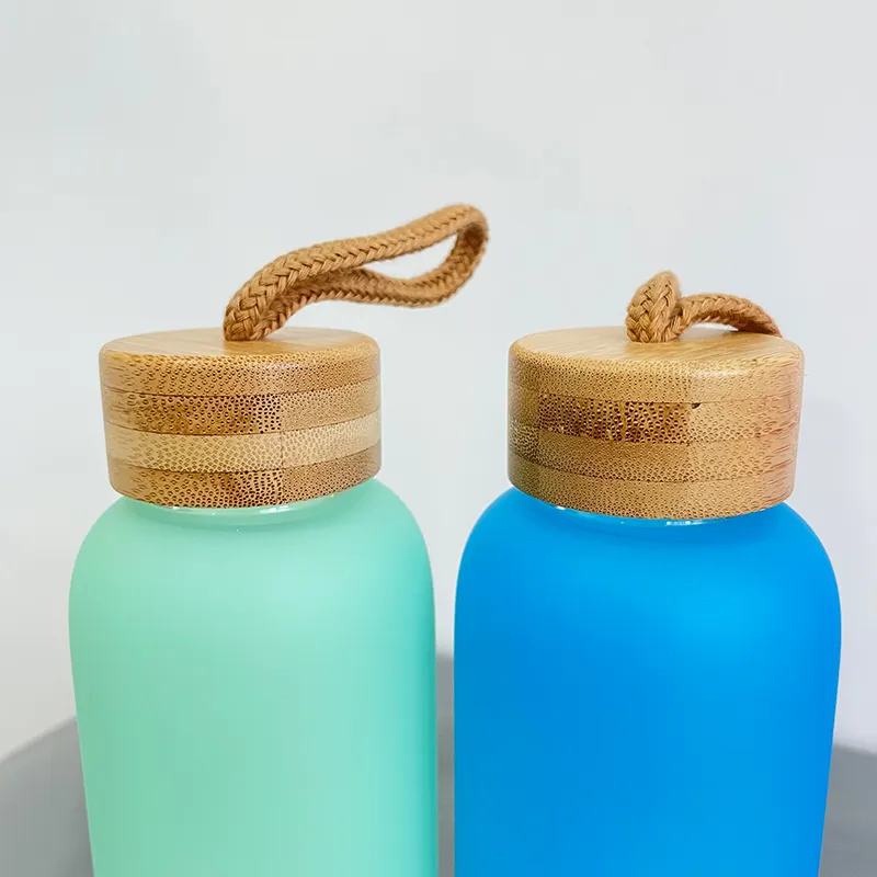 USA RTS_ Sublimation 20oz Colored Glass Drinking Bottle with Leak Proof Bamboo Lid_ miki