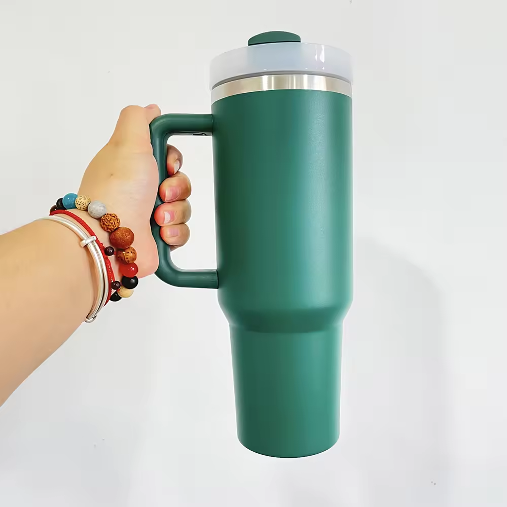 USA Presale_ Red Green Powder Coated Christmas H2.0 40oz Tumblers With Handle,Lid And Straw For Laser Engraving_miki