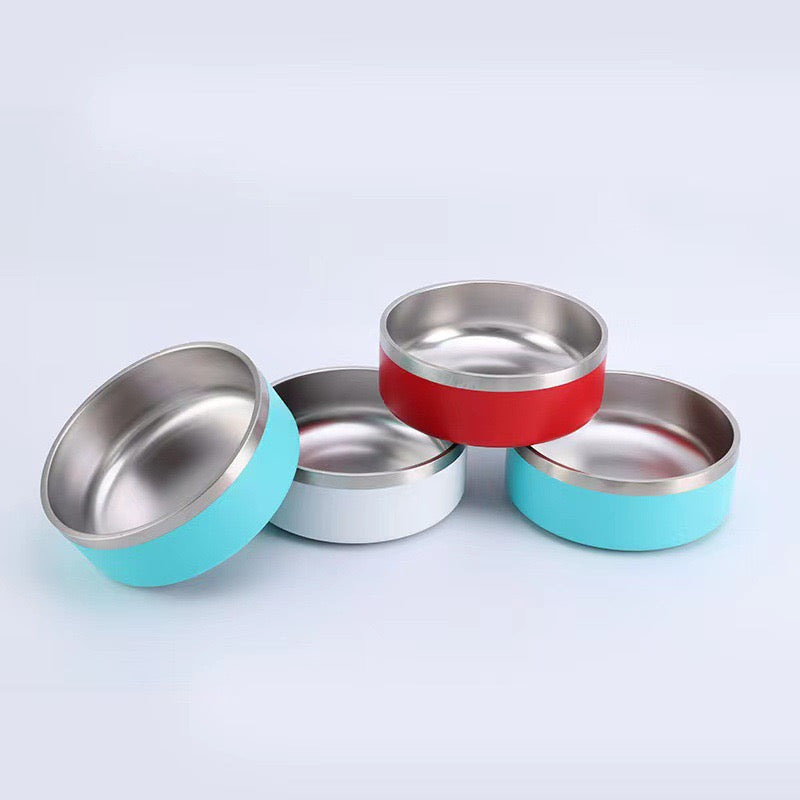 Powder coated stainless steel dog bowls with rubber bottom_miki