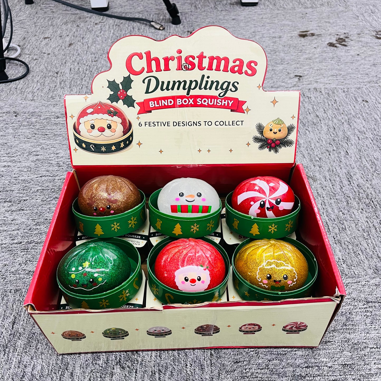 Christmas Dumplings Blind Box Squishy Toy 6 Festive Holiday Designs with Individual Green basket box for Christmas Party Gift _miki