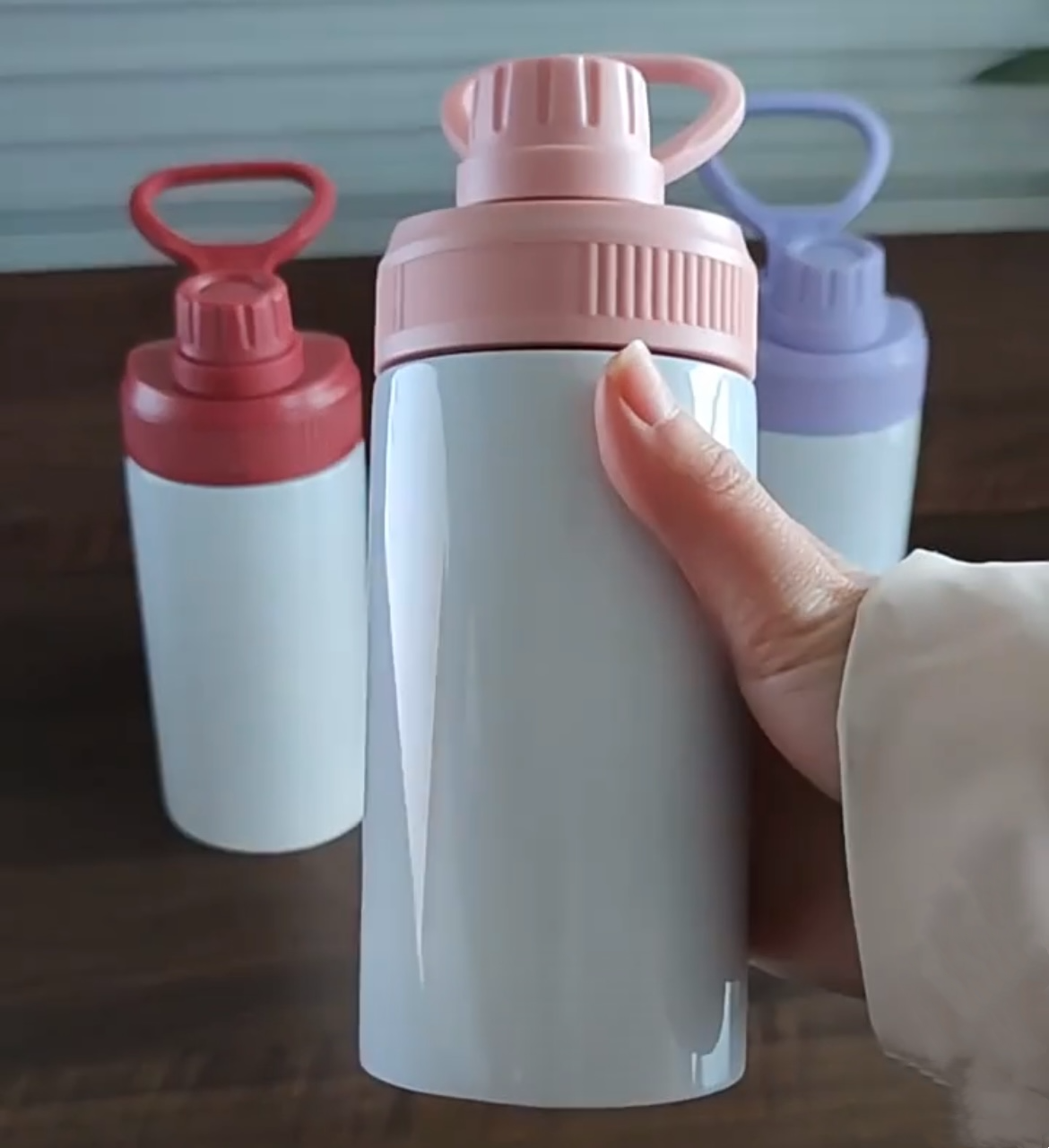 white sublimation kids 12oz stainless steel straight tumbler with sports lid and portable handle_miki