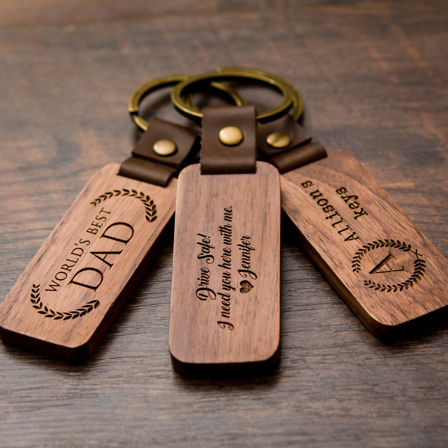 Blank wood with leather keychains for laser engraving_miki