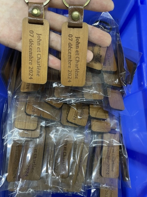 Blank wood with leather keychains for laser engraving_miki