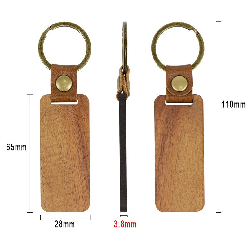 Blank wood with leather keychains for laser engraving_miki