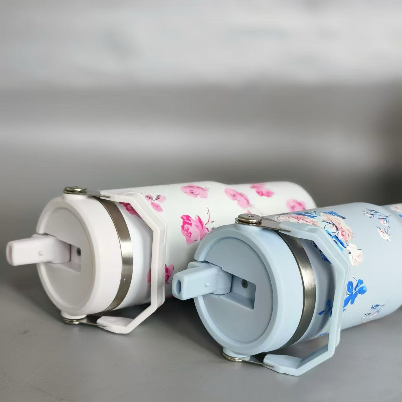 30oz Sliver Plate Love Shack Fancy Flower Flip Straw Water Bottles_ miki
