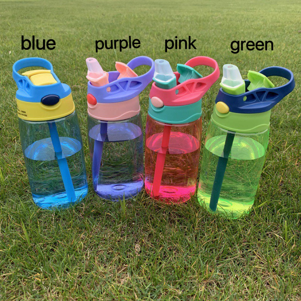 Leak Proof 16oz Durable Plastic Kids Water Bottle with Straw and Pop-Up Spout Cover For School or Travel_ miki