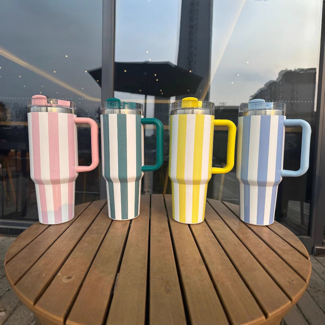 Striped 40oz Stainless Steel Quencher Tumblers with Lid and Removable Handle_ miki