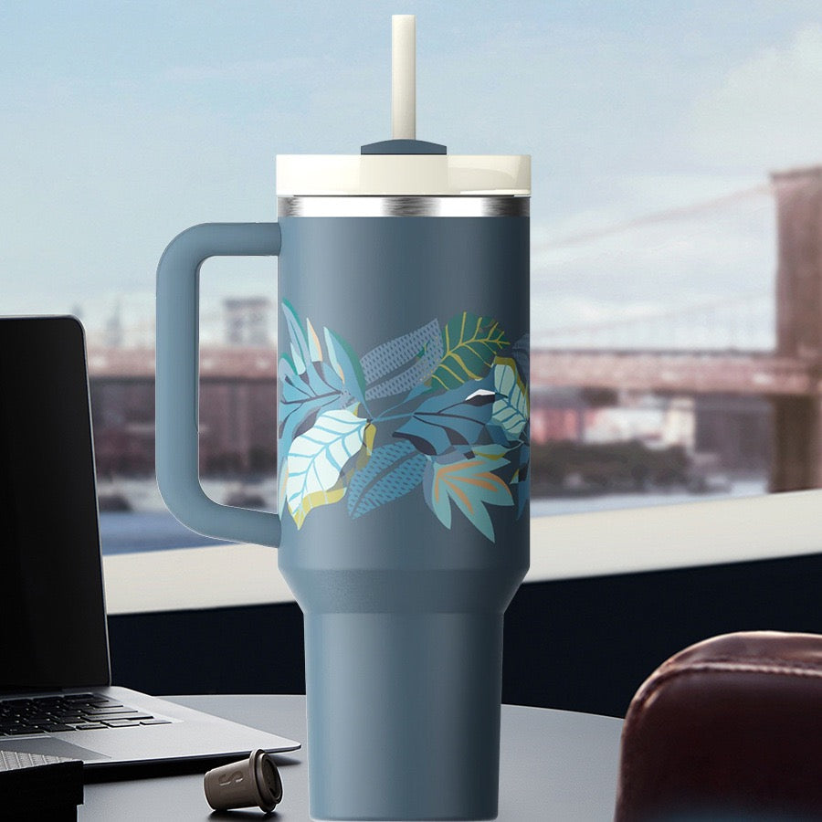 Powder Coated 5D Flower Printed 40oz Stainless Steel Quencher Tumblers with Lid and Removable Handle_ miki