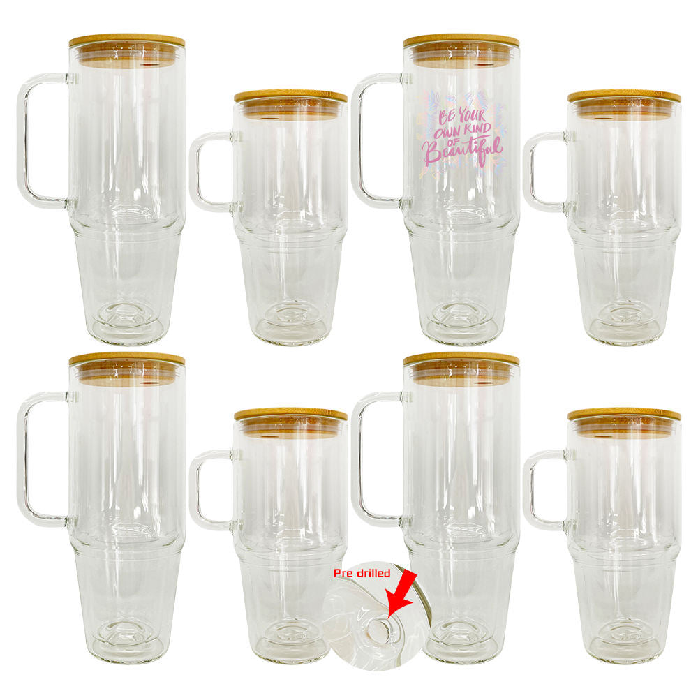 Pre-drilled Sublimation 32oz 40oz clear Snow Globe Glass Tumbler with Handle and Plugs for DIY Glitter and UV DTF Wrap_ miki