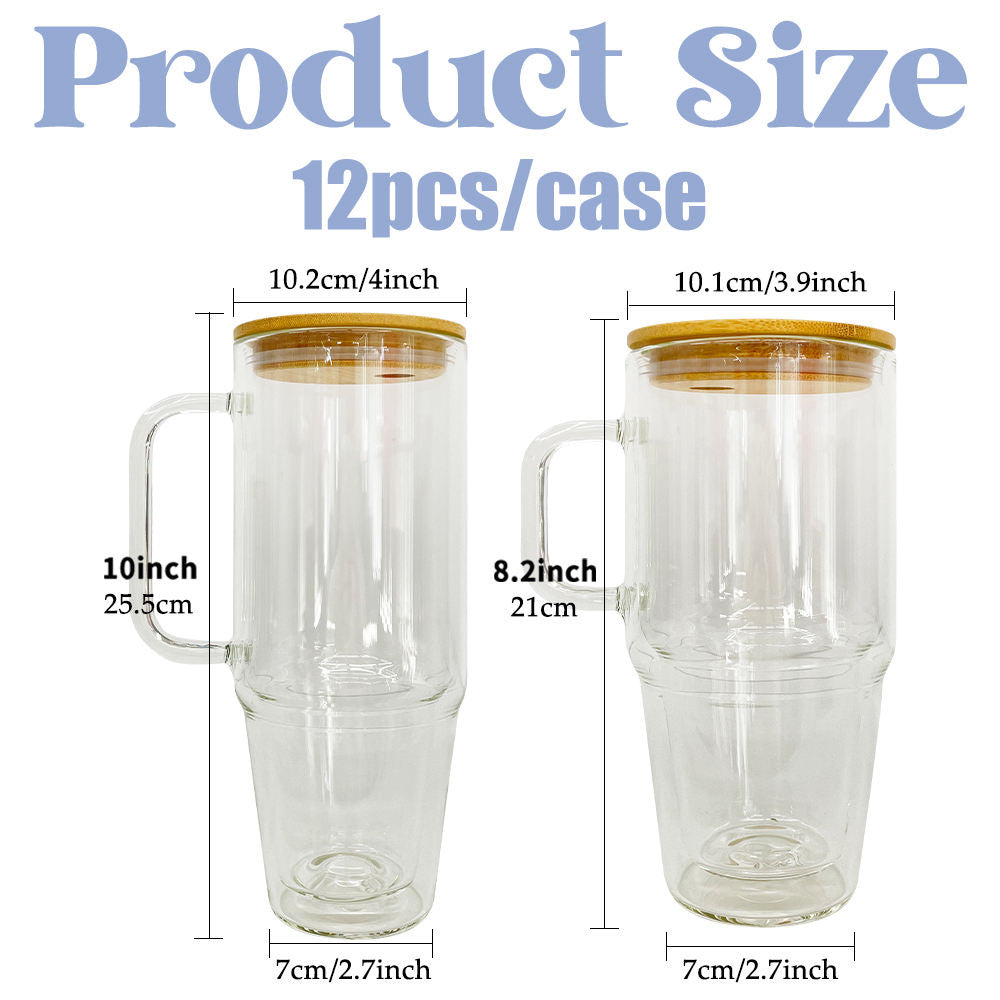 Pre-drilled Sublimation 32oz 40oz clear Snow Globe Glass Tumbler with Handle and Plugs for DIY Glitter and UV DTF Wrap_ miki