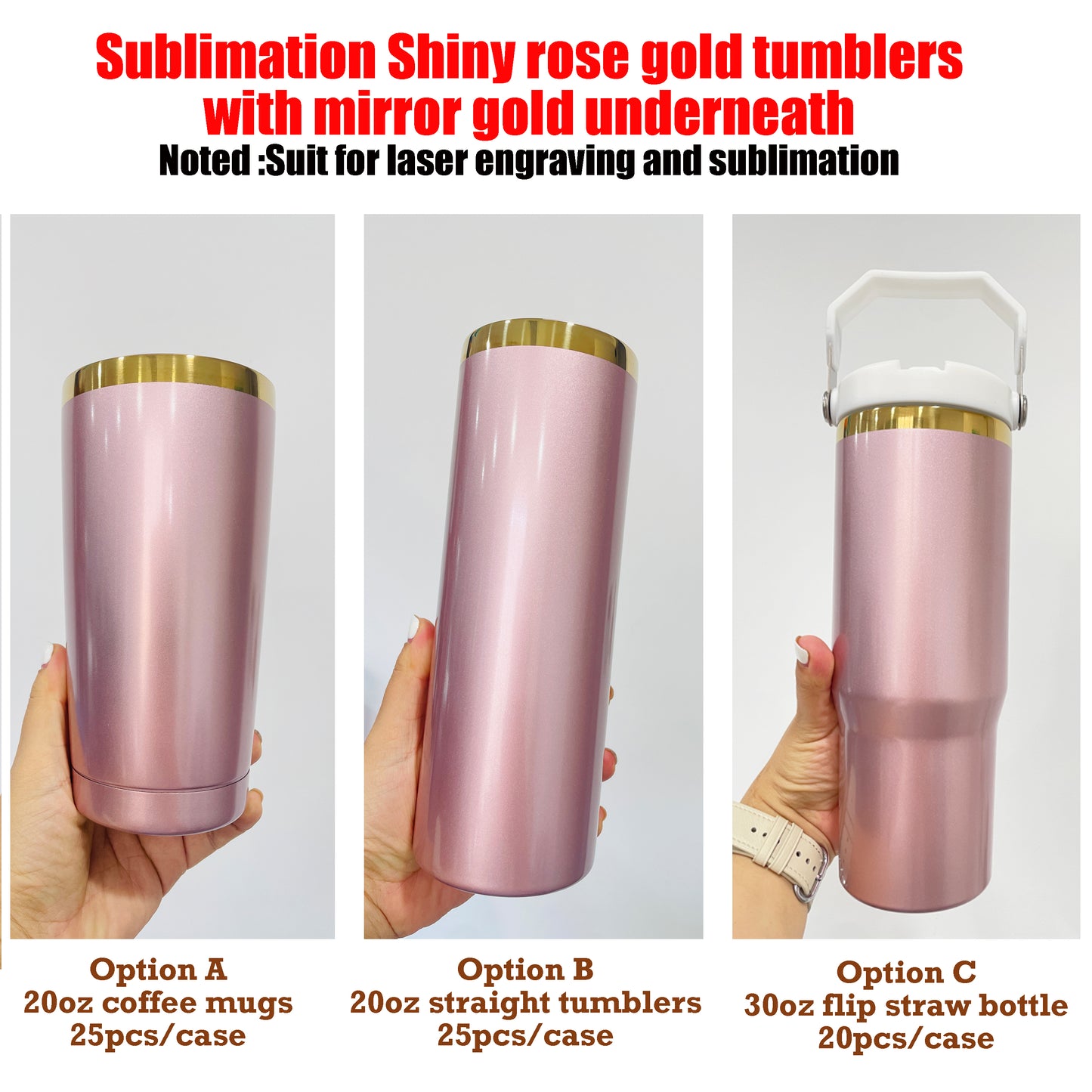 20oz 30oz Rose Pink with Gold Plated Tumblers for Sublimation and Laser engraving_ miki
