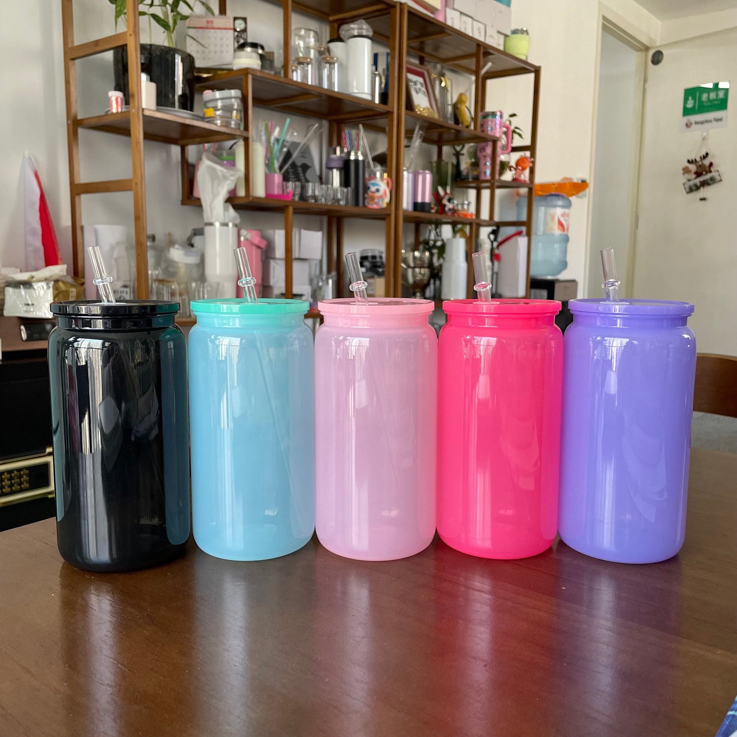 USA RTS macaron 16oz plastic cans with colorful lids and clear straw_miki