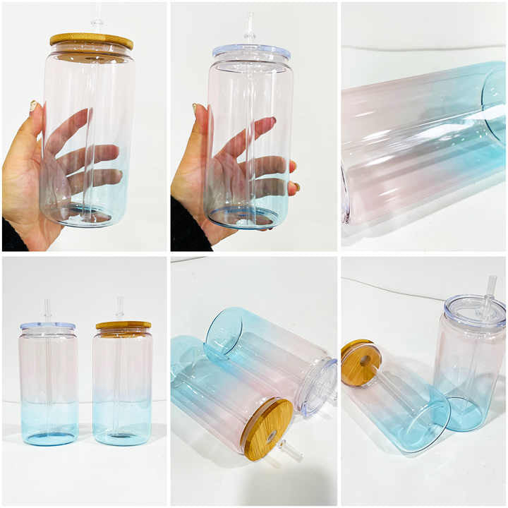 16oz Crystal ocean glass can with lid and straw for sublimation and DFT wraps _miki