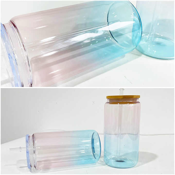 16oz Crystal ocean glass can with lid and straw for sublimation and DFT wraps _miki