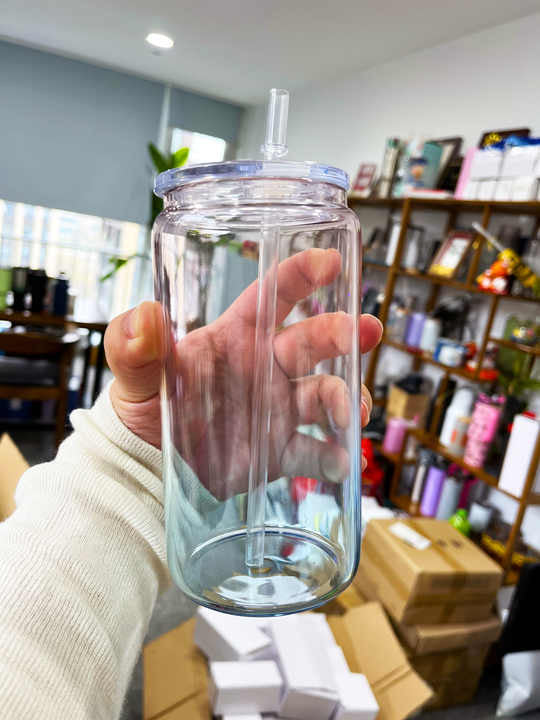 16oz Crystal ocean glass can with lid and straw for sublimation and DFT wraps _miki